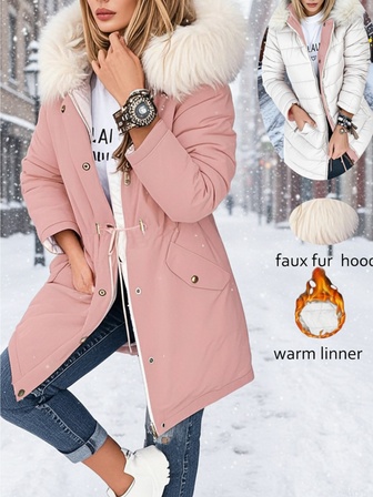 女式双面长袖毛领夹克，秋冬