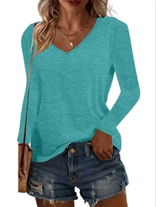 3 sztuki luźnych bluzek z dekoltem w serek i długim rękawem w dużych rozmiarach, damskie