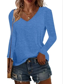 3 sztuki luźnych bluzek z dekoltem w serek i długim rękawem w dużych rozmiarach, damskie