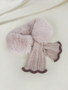 Clariva 1pc Women Snood Knitted Fluffy Collar Warm Neck Wrap, With Fish-Tailed Draped Design, Ideal For Daily Winter Protection Accessories Women Gifts - Beige - View 5