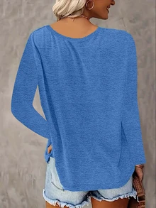 3 sztuki luźnych bluzek z dekoltem w serek i długim rękawem w dużych rozmiarach, damskie