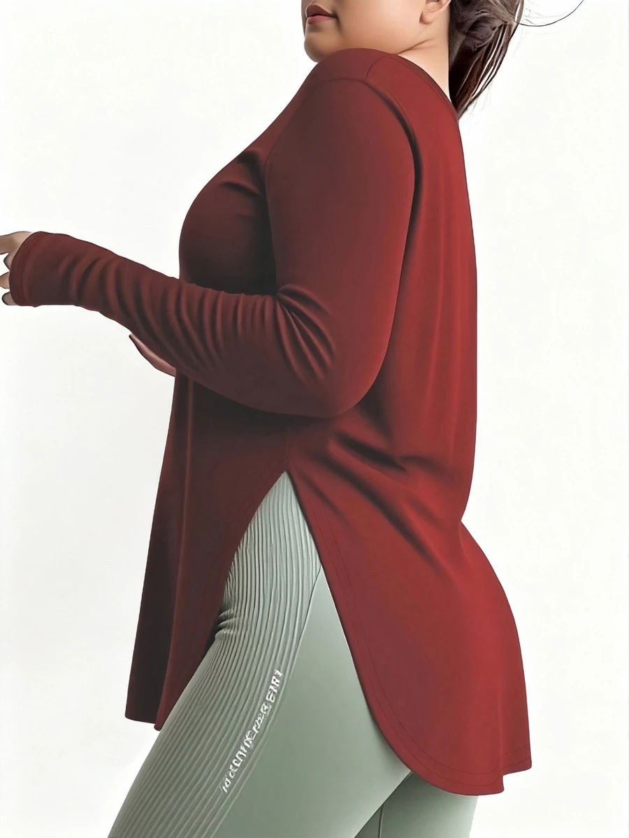 女士健身瑜伽上衣、跑步、健身和运动衫、弹力压缩内衣 - 酒紅色 - 查看 1
