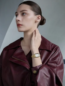 CHICVUE 1件装女士时尚小巧矩形表盘条形刻度钢表带复古石英表，适合日常佩戴，生日礼物，母亲节礼物，复活节礼物，圣诞节礼物 - 金色 - 查看 3