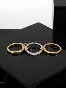 CHICVUE Women's 16k Gold Plated Cubic Zirconia Stacking Ring - Fine Jewelry Gift Gifts - Multicolor - View 4