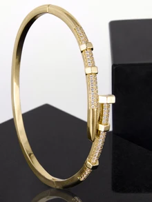 CHICVUE 1pc Elegant Buckle Nail Bangle,  Suitable For Festival Gifts Gifts - Gold - View 5