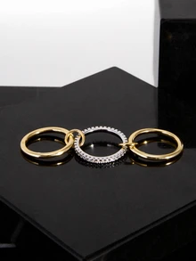 CHICVUE Women's 16k Gold Plated Cubic Zirconia Stacking Ring - Fine Jewelry Gift Gifts - Multicolor - View 9