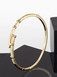 CHICVUE 1pc Elegant Buckle Nail Bangle,  Suitable For Festival Gifts Gifts - Gold - View 4