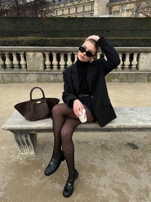 女士休闲/办公长袖黑色翻领西装外套 - 黑色 - 查看 5