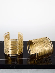 CHICVUE 2 件装女士开口宽手镯，金色腕带缠绕式手镯，可调节，圣诞礼物 - 金色 - 查看 5