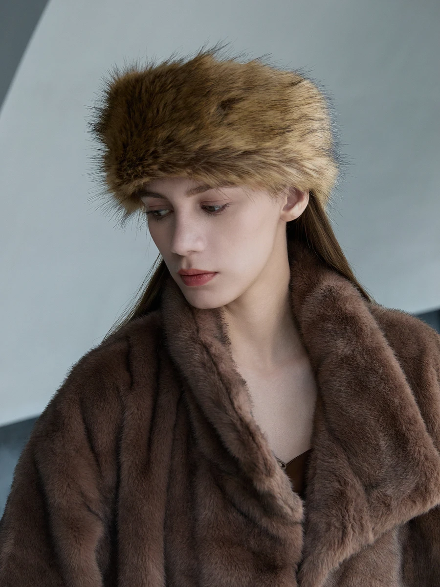 CHICVUE 1pc Women Solid White Fuzzy Headband, Earwarmer Hair Band, Empty Top Winter Fluffy Hat Winter Outfits Gifts - Coffee Brown - View 1