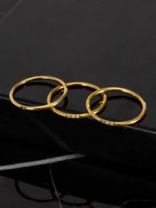 CHICVUE 时尚不锈钢金色极简立方氧化锆叠戴戒指套装，日常珠宝礼物，女士圣诞礼物 - 金色 - 查看 4