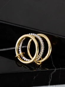 CHICVUE Women's 16k Gold Plated Cubic Zirconia Stacking Ring - Fine Jewelry Gift Gifts - Multicolor - View 1