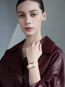 CHICVUE 1件装女士时尚小巧矩形表盘条形刻度钢表带复古石英表，适合日常佩戴，生日礼物，母亲节礼物，复活节礼物，圣诞节礼物 - 金色 - 查看 5