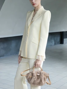 CHICVUE 秋冬新款高端褶皱云朵蓬松仿兔毛手提包，百搭淑女风毛绒优雅腰带装饰单肩包，适合通勤、上学、购物、度假、派对等场合，是理想的圣诞礼物之选。 - 彩色 - 查看 5