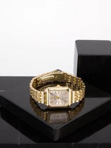 CHICVUE 1pc Women's Creative Roman Numeral Small Dial Square Metal Chain Quartz Steel Band Watch, Suitable For Back To School, Daily Matching, Birthday, Women's Gift, Anniversary, Singles' Day, Promotion, No Gift Box Gifts - Gold - View 2