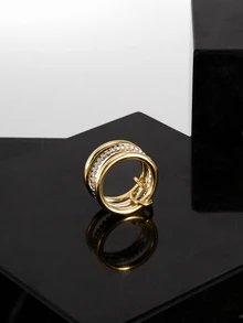 CHICVUE Women's 16k Gold Plated Cubic Zirconia Stacking Ring - Fine Jewelry Gift Gifts - Multicolor - View 5