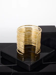 CHICVUE 2 件装女士开口宽手镯，金色腕带缠绕式手镯，可调节，圣诞礼物 - 金色 - 查看 1