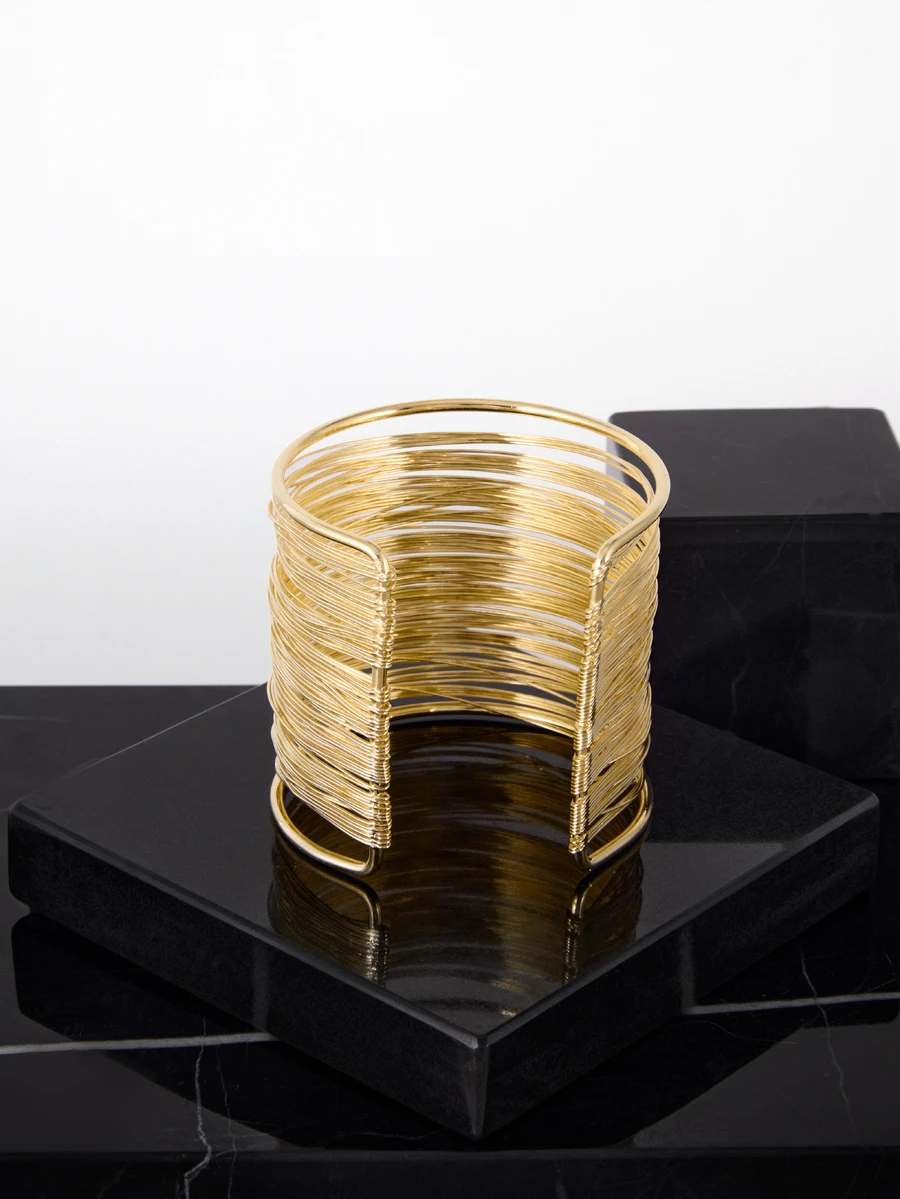 CHICVUE 2 件装女士开口宽手镯，金色腕带缠绕式手镯，可调节，圣诞礼物 - 金色 - 查看 1