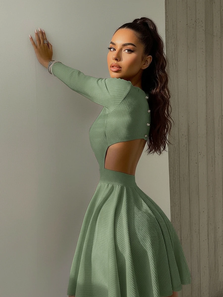 Bộ trang phục mùa hè Kami dành cho nữ, trang phục hẹn hò hoàng hôn, gợi cảm và thời trang, chân váy chữ A màu trơn, váy ngắn dự tiệc, phong cách quyến rũ, ngày Valentine, áo kiểu casual thanh lịch. - màu xanh lá - Xem 1