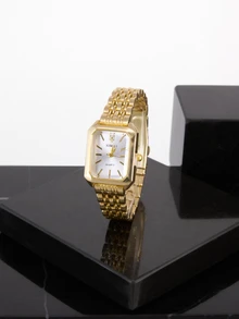 CHICVUE 1pc Women's Creative Roman Numeral Small Dial Square Metal Chain Quartz Steel Band Watch, Suitable For Back To School, Daily Matching, Birthday, Women's Gift, Anniversary, Singles' Day, Promotion, No Gift Box Gifts - Gold - View 3