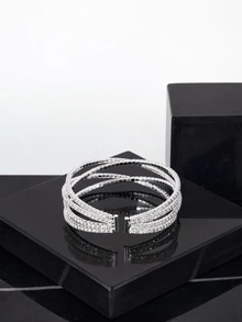 CHICVUE Rhinestone Decor Cuff Bangle Gifts - Silver - View 5