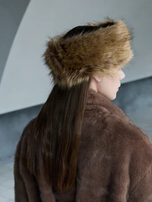 CHICVUE 1pc Women Solid White Fuzzy Headband, Earwarmer Hair Band, Empty Top Winter Fluffy Hat Winter Outfits Gifts - Coffee Brown - View 2