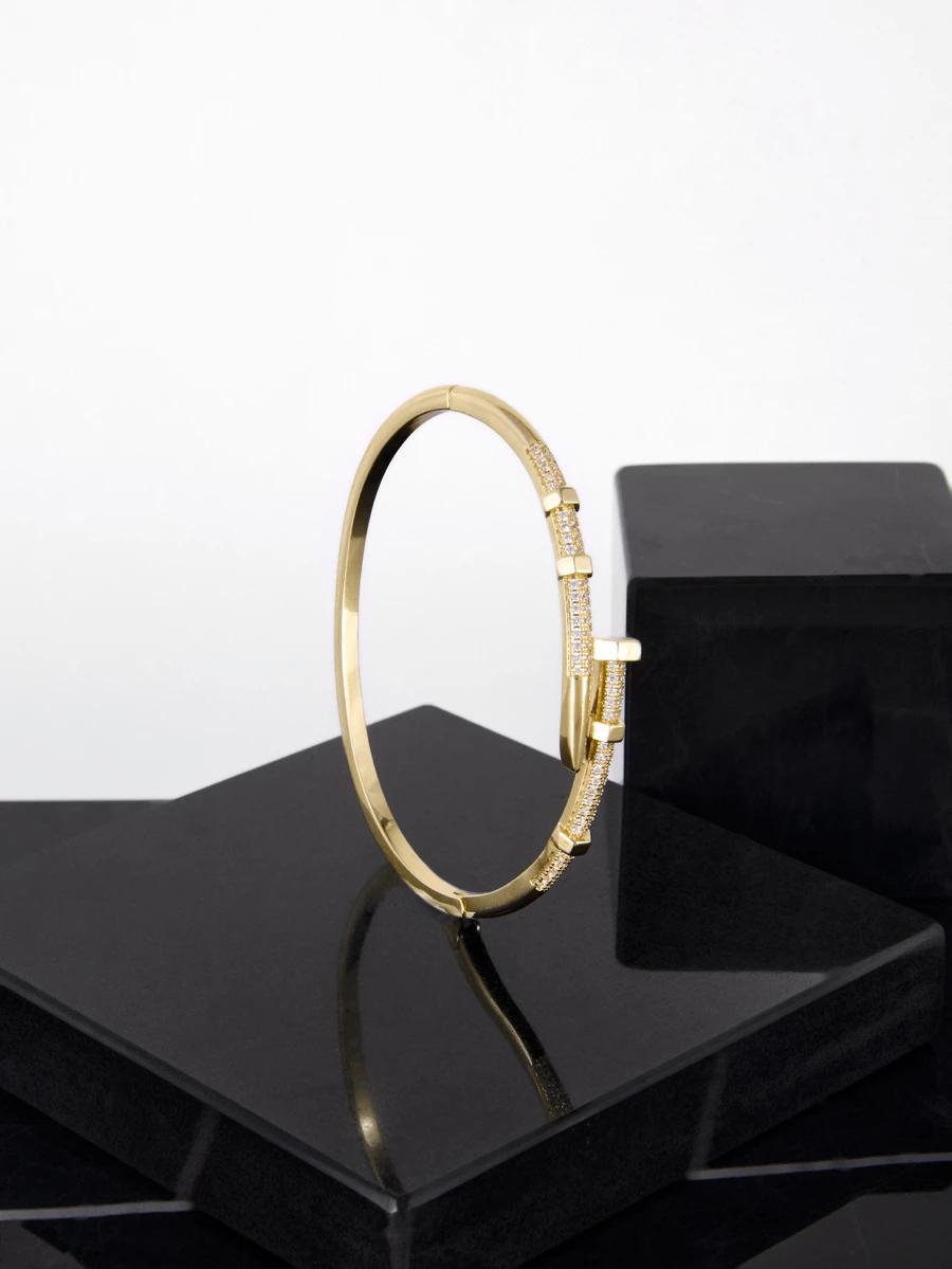 CHICVUE 1pc Elegant Buckle Nail Bangle,  Suitable For Festival Gifts Gifts - Gold - View 1