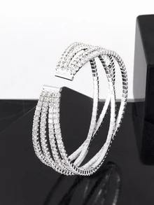 CHICVUE Rhinestone Decor Cuff Bangle Gifts - Silver - View 2
