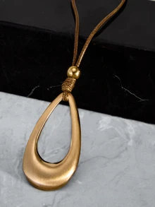 CHICVUE 1pc Vintage Teardrop-Shaped Pendant Women's Necklace Gifts - Brown - View 2