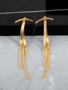 CHICVUE 1对创意流苏耳环，简约蛇骨设计，女士圣诞礼物 - 金色 - 查看 4