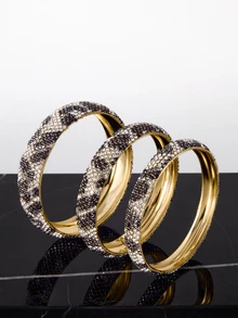 CHICVUE 3 Buah Gelang Logam Bulat Geometris Mewah Bertabur Berlian Imitasi, Perhiasan Kelas Atas untuk Wanita, Hadiah Pesta - Set gelang berlian penuh - View 1