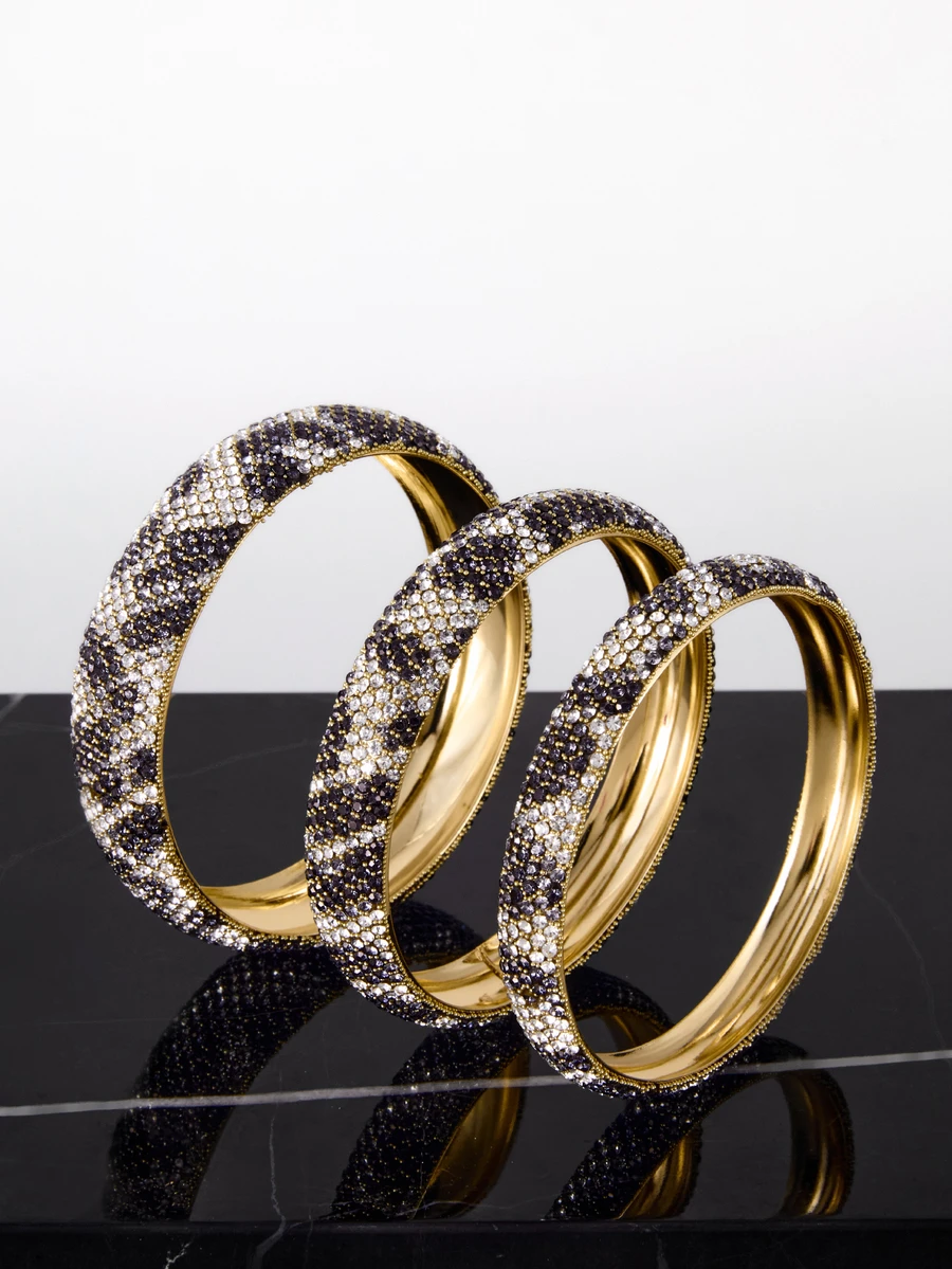 CHICVUE 3 Buah Gelang Logam Bulat Geometris Mewah Bertabur Berlian Imitasi, Perhiasan Kelas Atas untuk Wanita, Hadiah Pesta - Set gelang berlian penuh - View 1