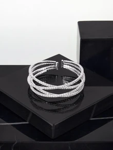 CHICVUE Rhinestone Decor Cuff Bangle Gifts - Silver - View 3