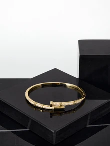 CHICVUE 1pc Elegant Buckle Nail Bangle,  Suitable For Festival Gifts Gifts - Gold - View 3