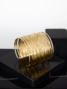 CHICVUE 2 件装女士开口宽手镯，金色腕带缠绕式手镯，可调节，圣诞礼物 - 金色 - 查看 3