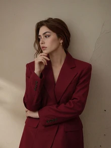 Áo khoác vest nữ cỡ lớn thanh lịch tay dài cổ ve màu đỏ, thích hợp cho ngày Valentine. - Màu Đỏ Sâu - Xem 3