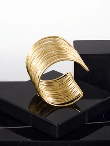 CHICVUE 2 件装女士开口宽手镯，金色腕带缠绕式手镯，可调节，圣诞礼物 - 金色 - 查看 4