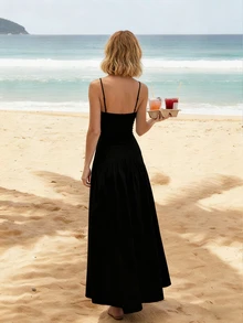 Women's Solid Patchwork Ruched Sexy Casual Elegant Holiday Dress, Spring/Summer - Black - View 2