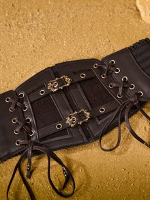 Tropiscape 1条女士棕色朋克风PU皮革弹力腰带，适合圣诞派对、聚会或日常穿着，圣诞礼物之选 - 棕色 - 查看 5