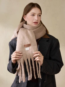 Clariva Macaron Solid Color Plush Warm Scarf For Daily Outfit, Couple Shawl Winter Fall Christmas Gifts New Year