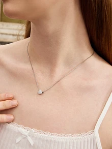 Hatastic 1件简约甜美镶嵌锆石双爱心吊坠项链，女士精致珠宝，派对礼物，母亲节礼物，圣诞节礼物 - 吊墜項鍊 - 查看 4