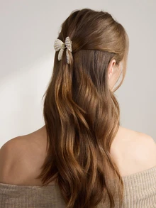 Clariva 1pc Simple Fashionable Golden Butterfly Faux Pearl Hair Claw Claw Clips Hair Clips Hair Jaw Clip Hair Clamps Hair Clutch Hair Catcher Clip Fall Winter Hair Accessories For Women Bows For Vacation Outfits Woman Gifts - Gold - View 5