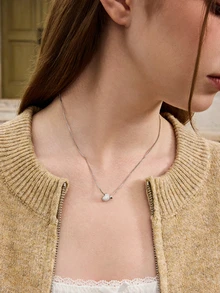 Hatastic 1件简约甜美镶嵌锆石双爱心吊坠项链，女士精致珠宝，派对礼物，母亲节礼物，圣诞节礼物 - 吊墜項鍊 - 查看 2