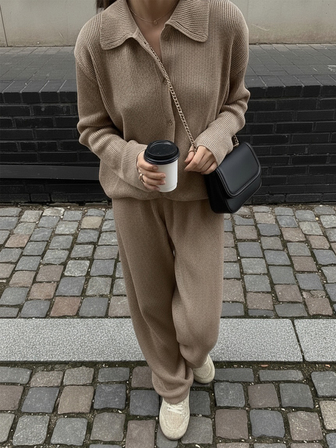 Joy Knit 女士秋冬毛衣，时尚新款 - 休闲舒适，法式宽松领开衫毛衣和阔腿针织裤套装 - 办公室服装、外出上衣、旅行服装、新年