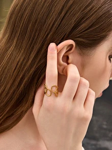 Hatastic Fashionable Minimalist Style Stainless Steel Open Ring, Ins Design Gifts Music Fest Back To School - Gold - View 4