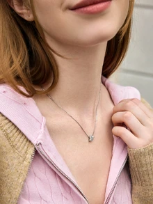 Hatastic 1件简约甜美镶嵌锆石双爱心吊坠项链，女士精致珠宝，派对礼物，母亲节礼物，圣诞节礼物 - 吊墜項鍊 - 查看 3