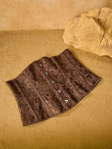 Tropiscape 1pc Brocade Palace Style Body Shaper Corset, Waist Cincher With Adjustable Drawstring Waist Trainer Costume Gifts - Coffee Brown - View 7