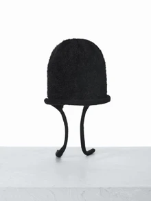 CHICVUE 1顶女士简约时尚毛绒柔软蝴蝶结针织护耳帽，适合冬季日常佩戴，休闲圣诞礼物 - 黑色 - 查看 4