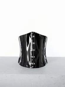 CHICVUE 1 Peça Espartilho Modelador de Cintura em Couro Envernizado com Fivela de Metal, Cincher de Cintura para Mulheres, Acessórios de Espartilho Bustier para Vestido, Gótico Punk Preto Cinto de Espartilho para Vestido, Modelador de Cintura para Afinar e Controlar a Barriga, Fantasia de Natal, Presentes de Natal - Preto - Visão 2
