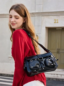 Hatastic Y2k Style Motorcycle Underarm Shoulder Bag,Casual Multicompartment Cool Bag For Girls,Suitable For Students,Commuting,Parties,Traveling And Gifting, Perfect For Music Festival, 2000s Fashion Style Bag For Women Christmas Gifts